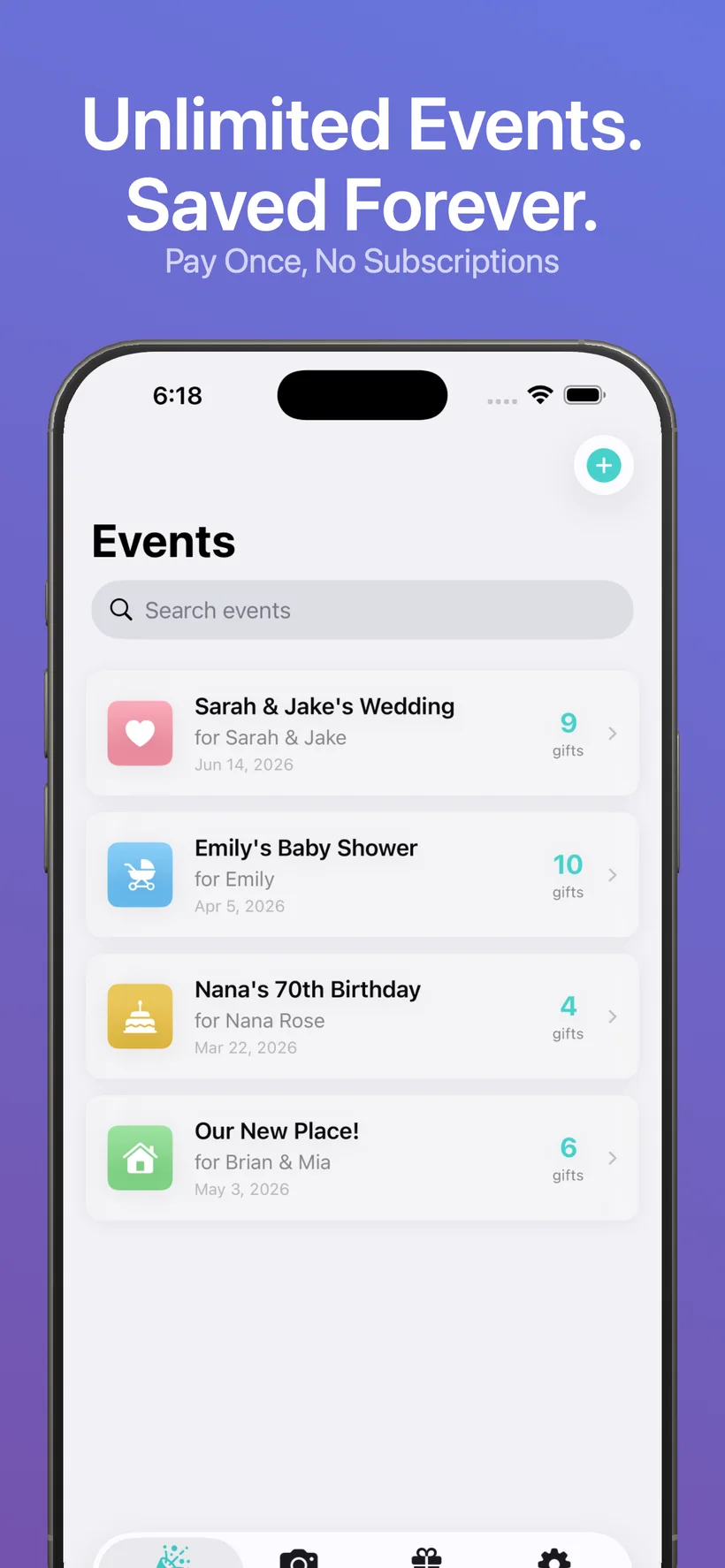 WrapSheet events screen