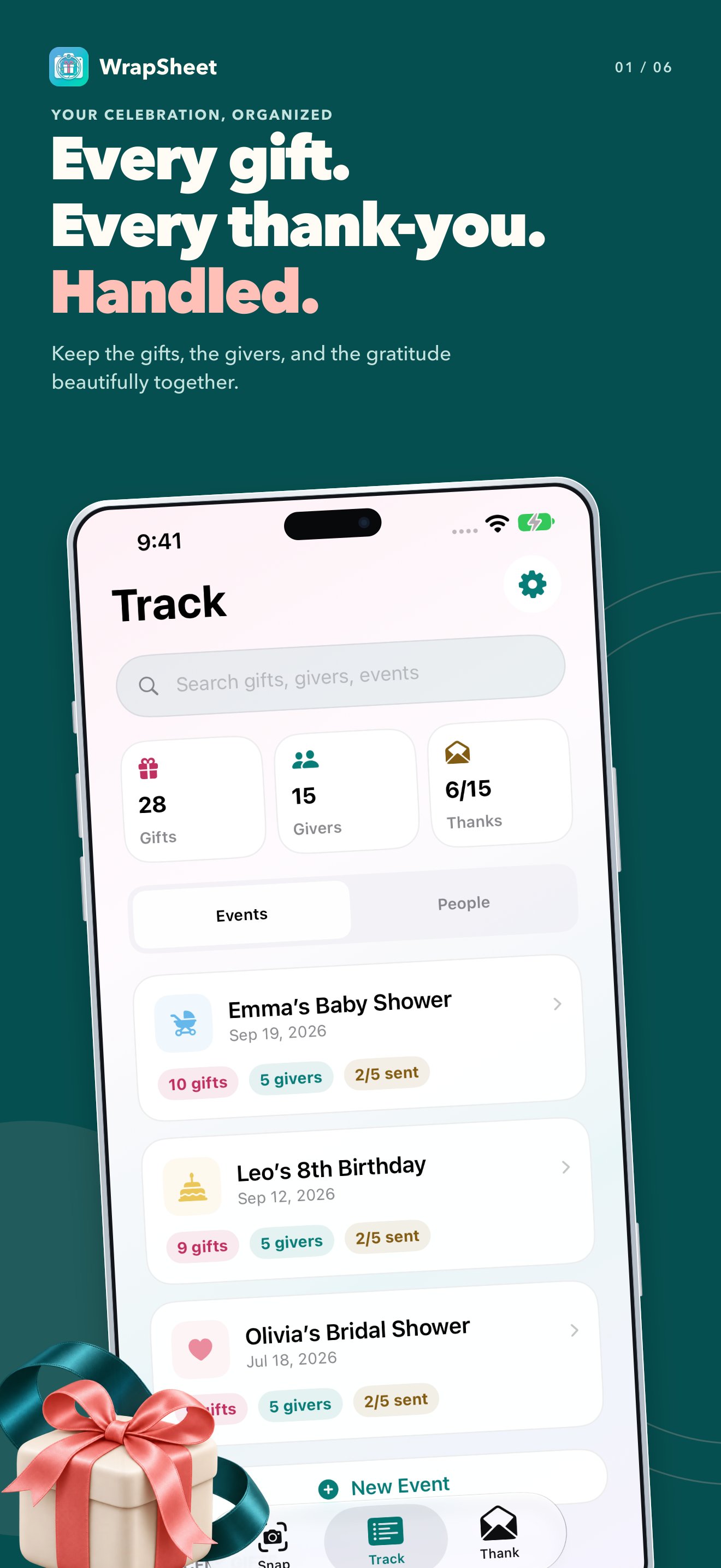 WrapSheet Track Events: Every gift. Every thank-you. Handled.