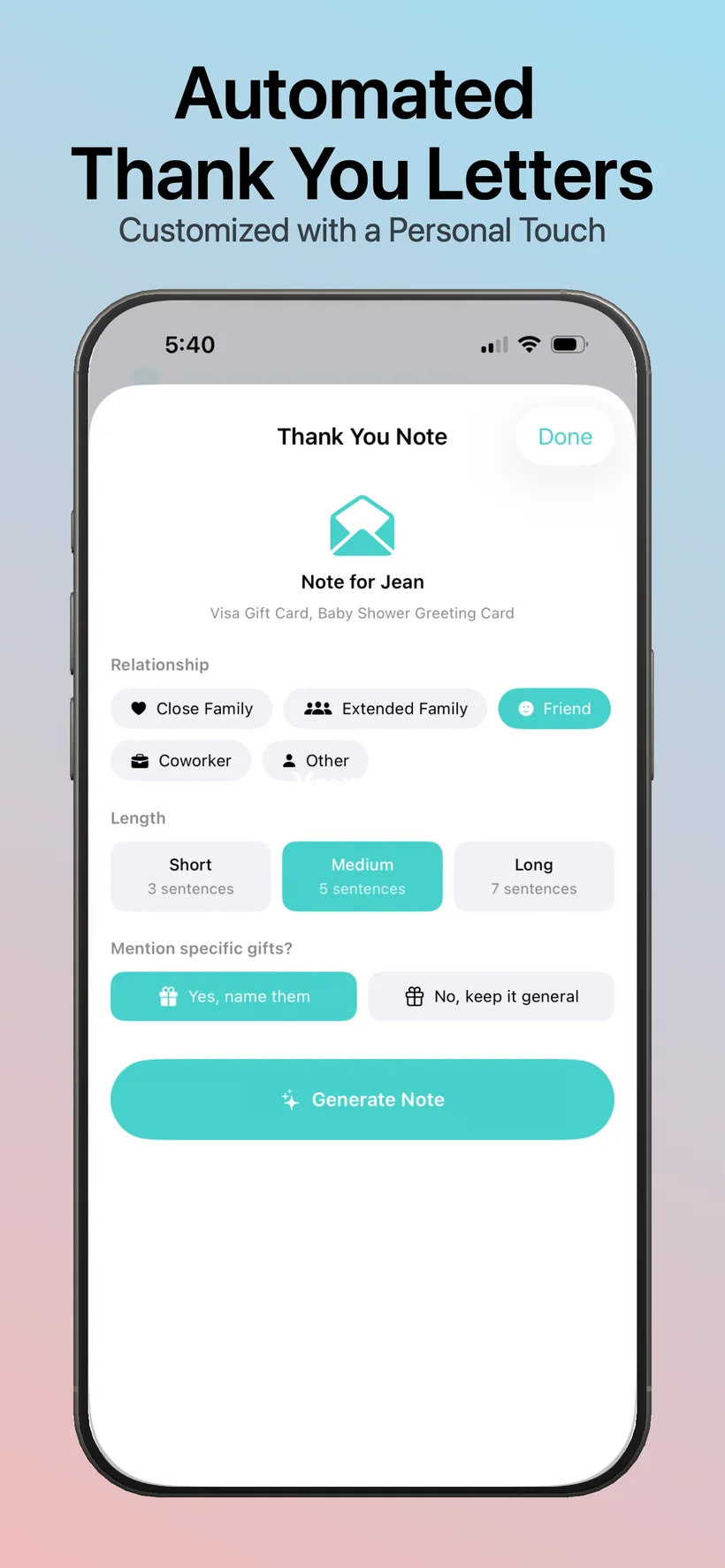 WrapSheet thank-you note generator